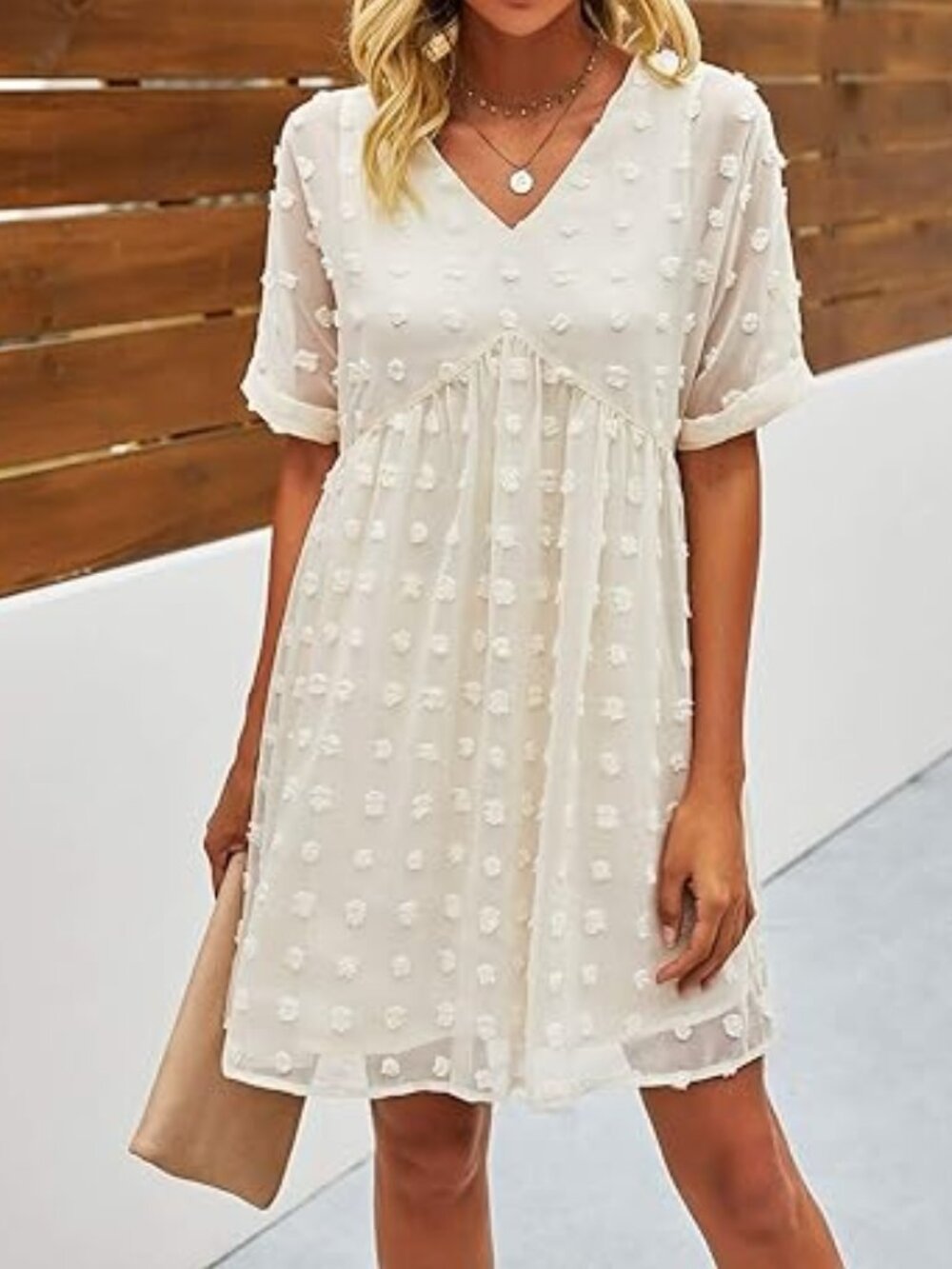 Ecowish sz small short sleeve swiss dot loose fit babydoll dress